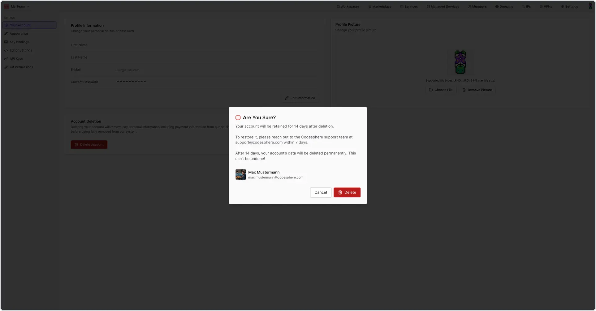 confirm delete account