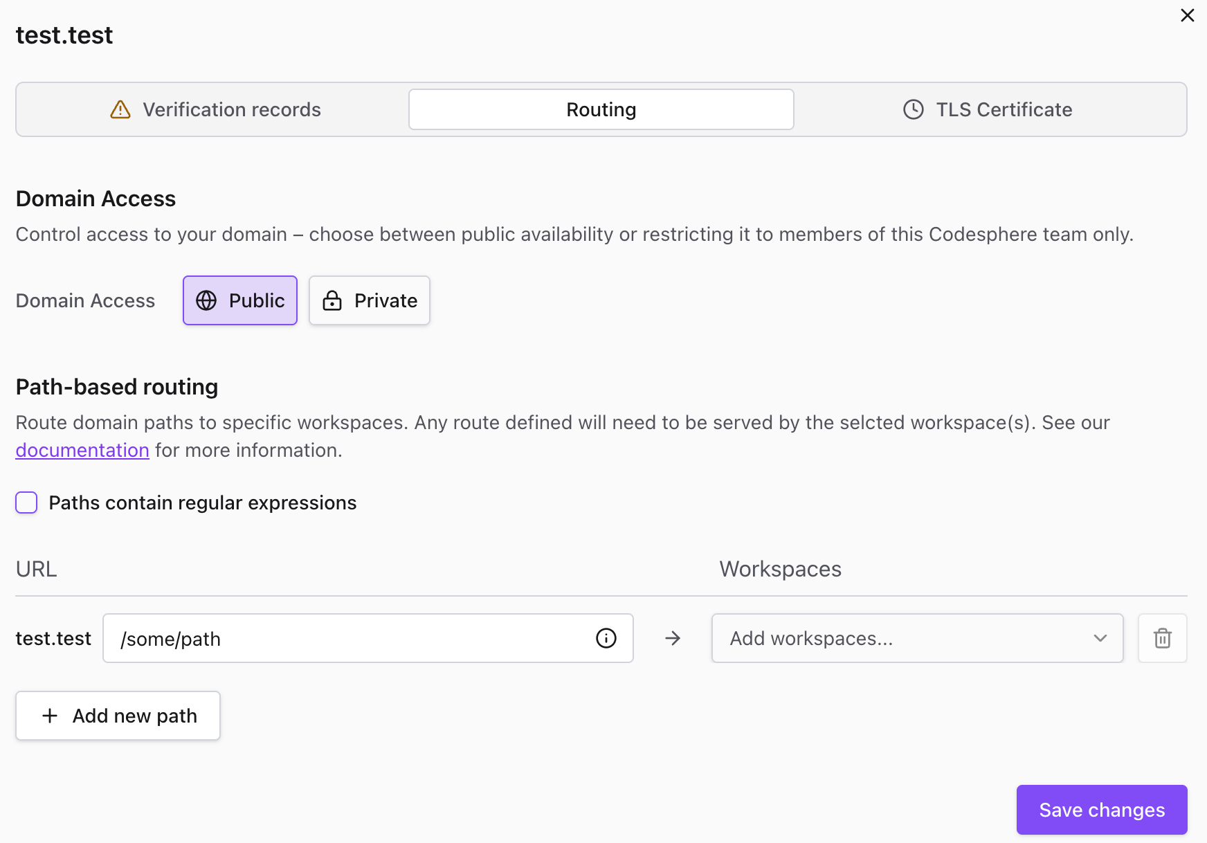domains routing settings