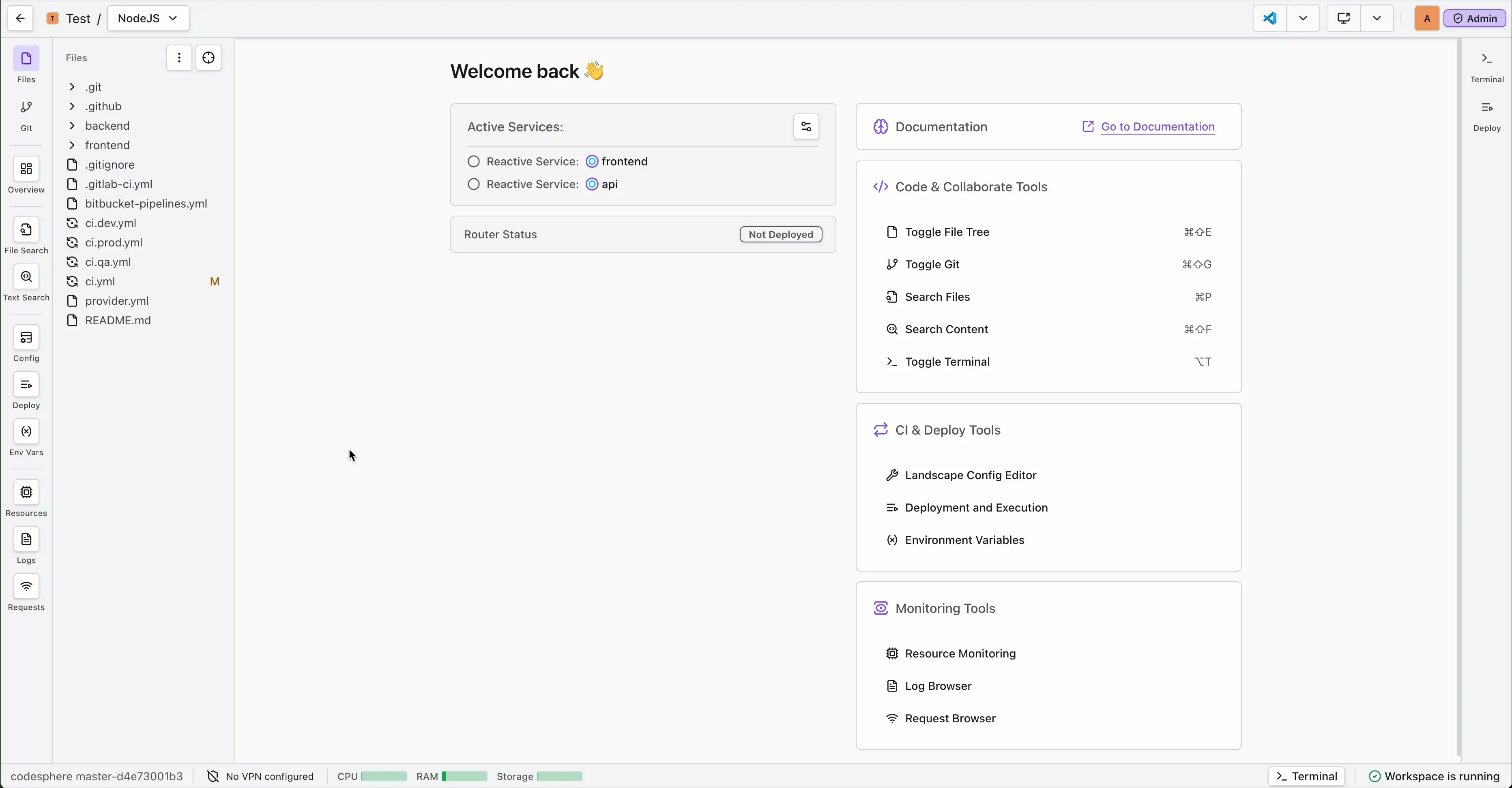 Adding a Codesphere Router runtime to the landscape via the Landscape Networking Flyout.