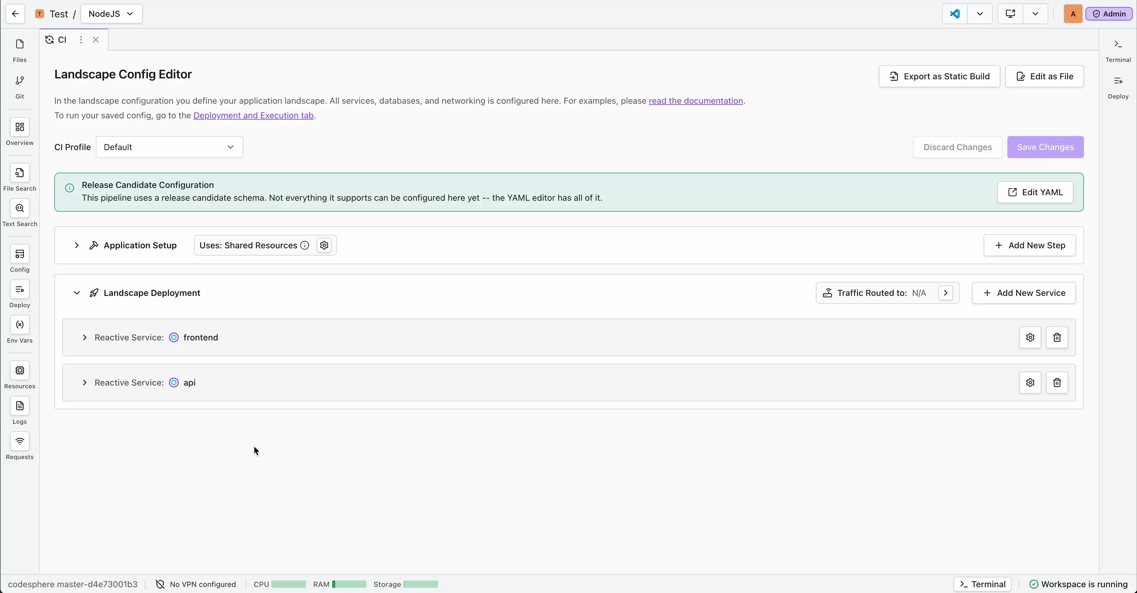 Adding a Codesphere Router runtime to the landscape via the Add New Service Modal.