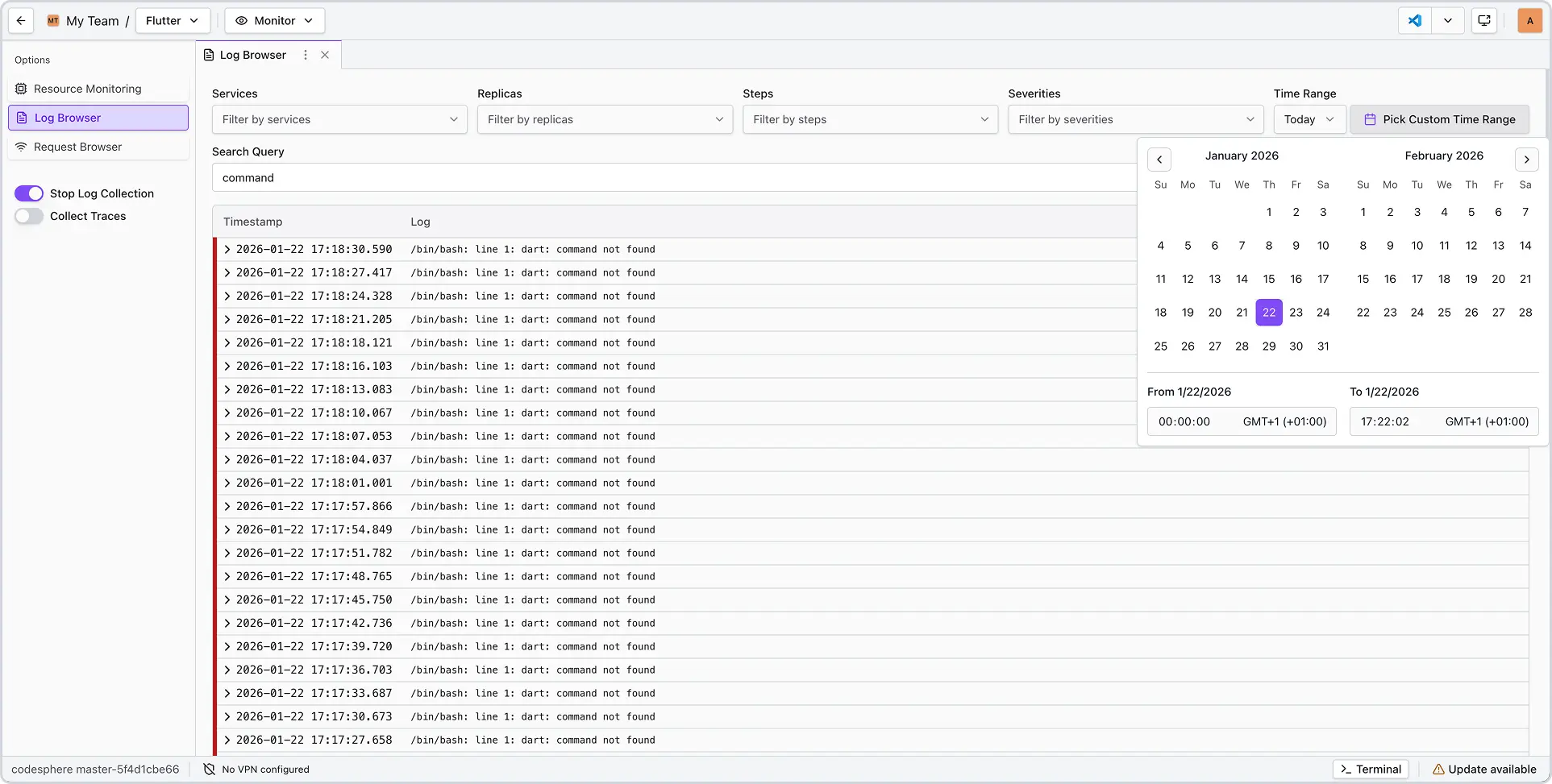 log browser time filter