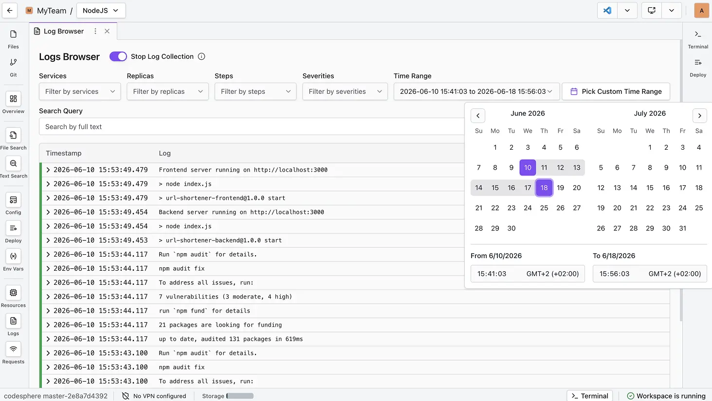 log browser time filter
