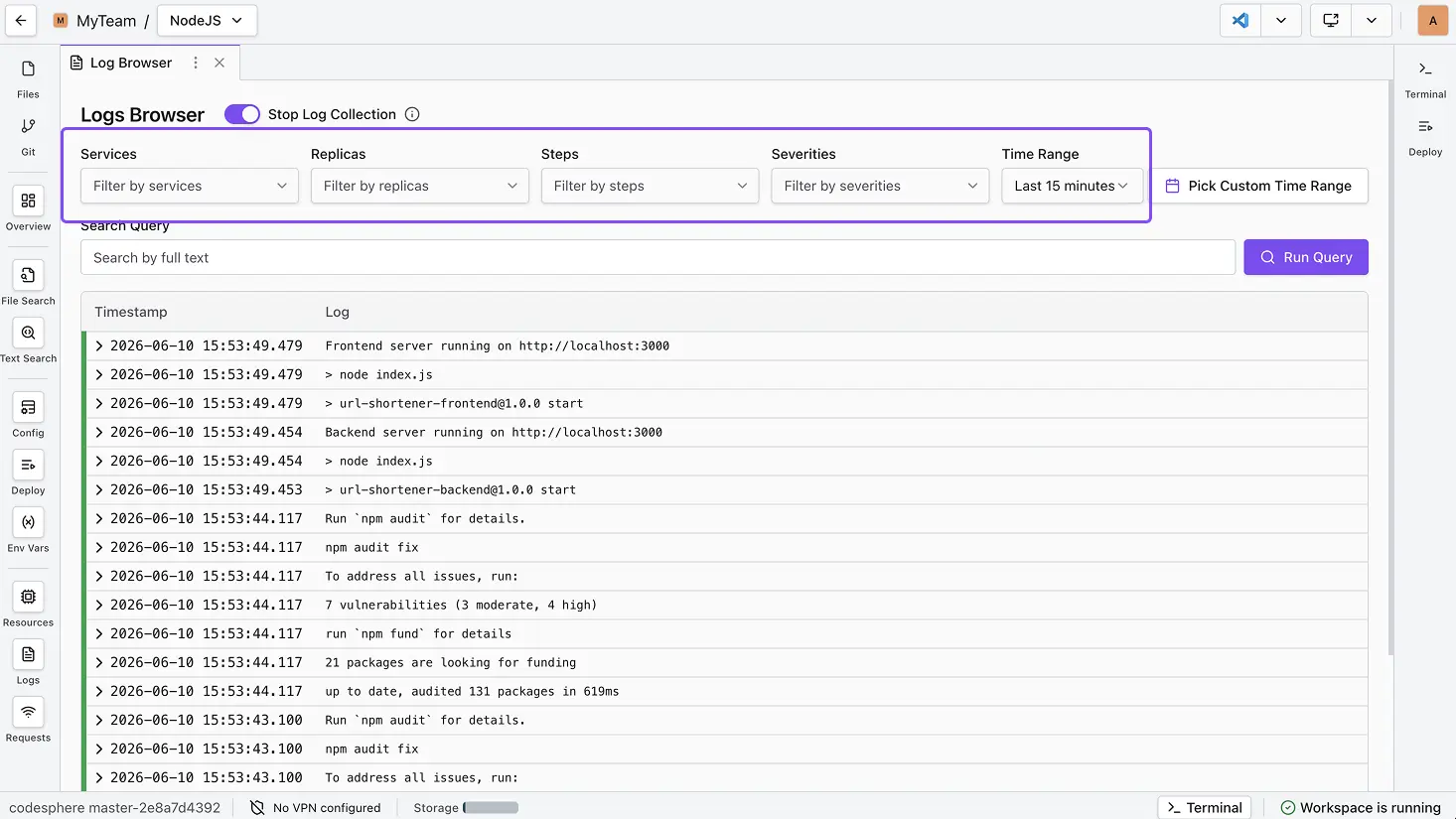 log browser filters