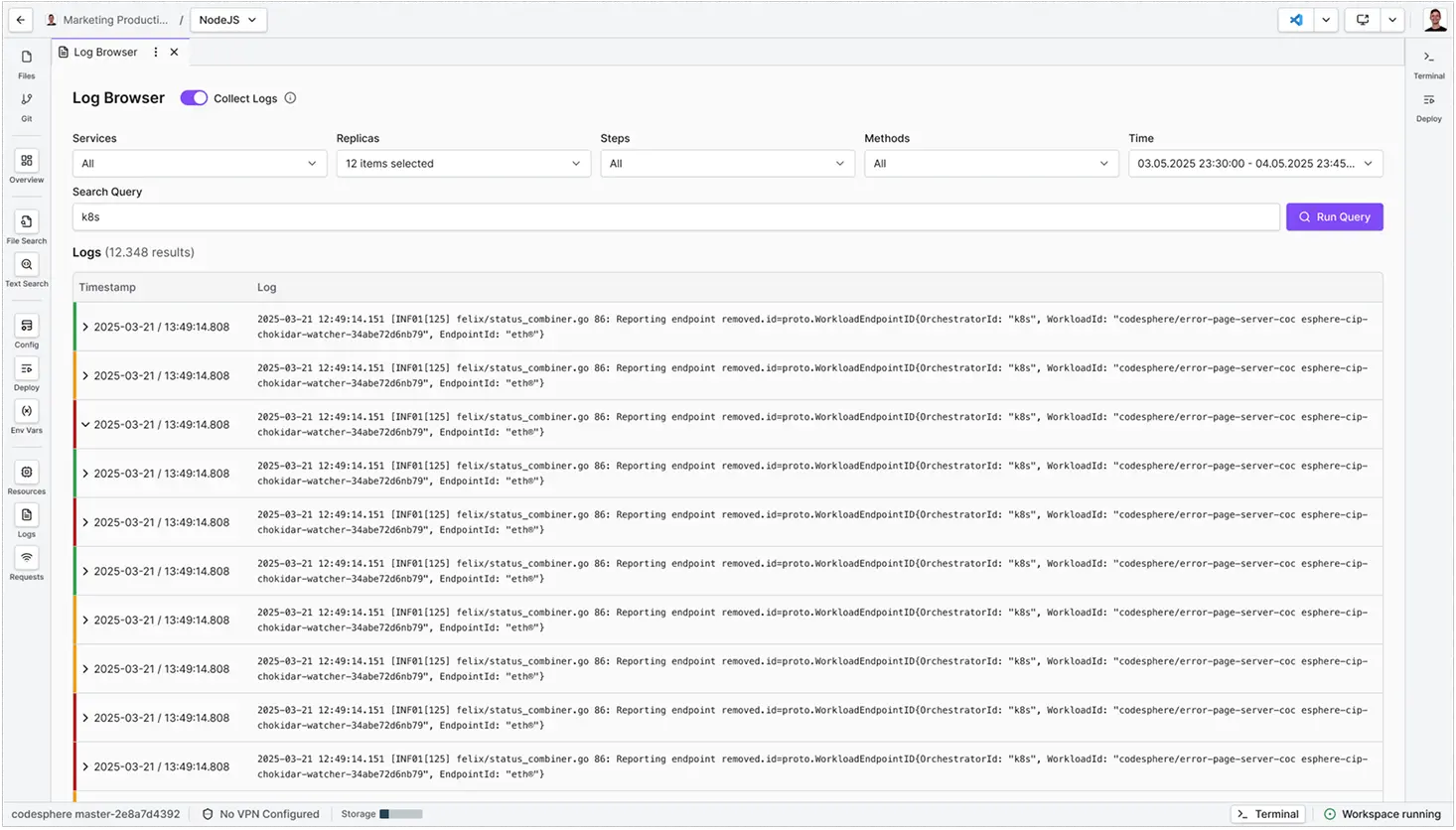 log browser search