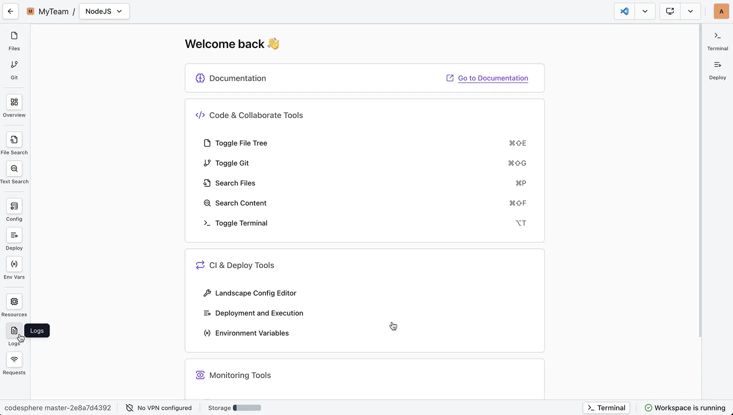 log browser button in workspace