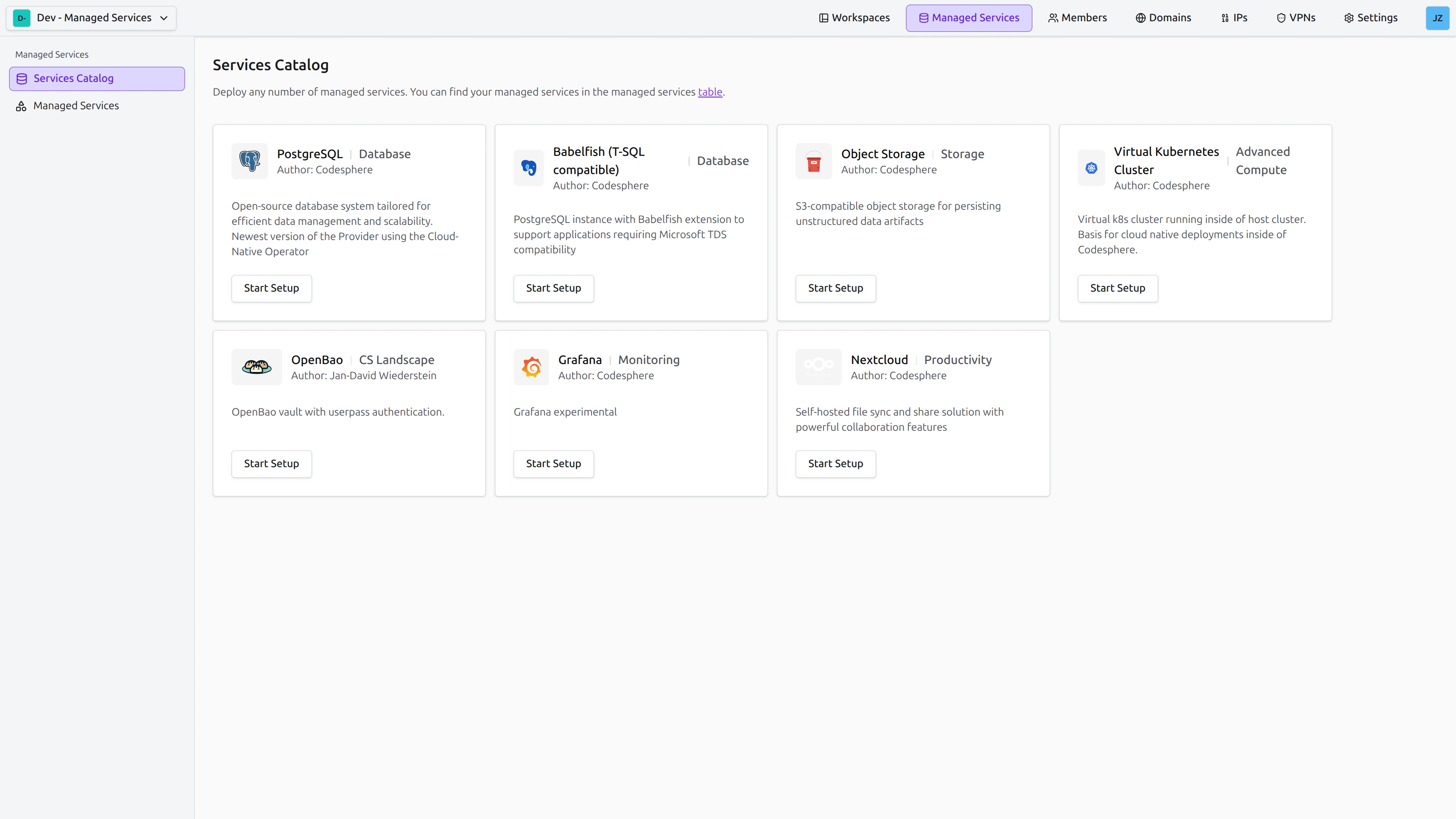 Managed Service Catalog
