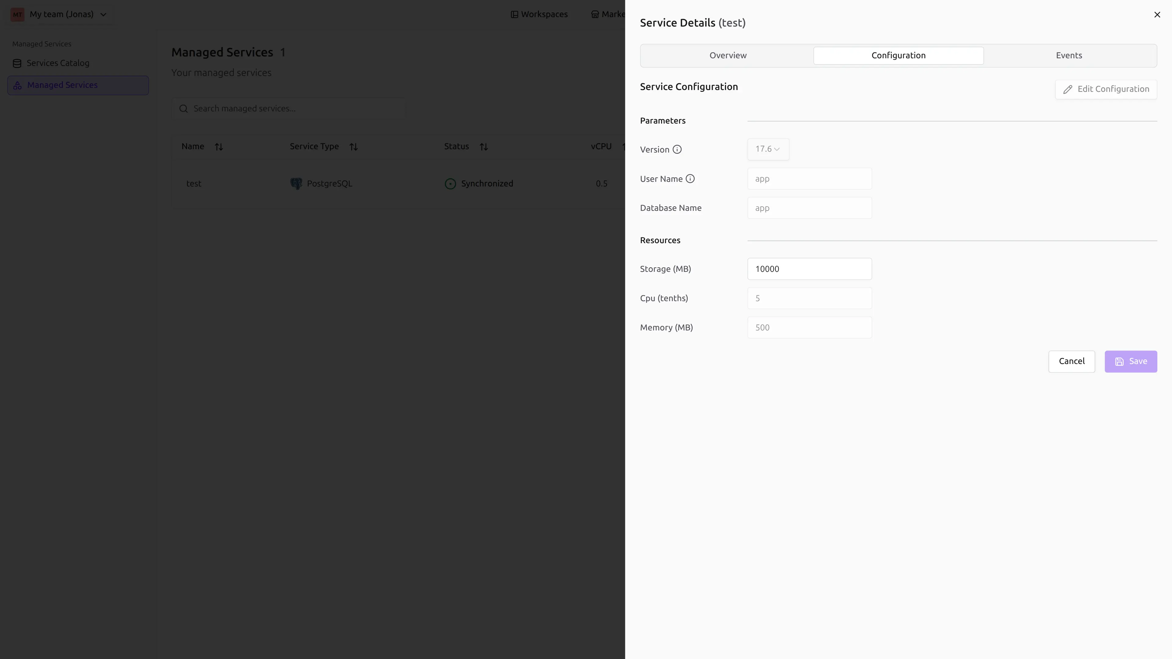 Managed Service Details Config