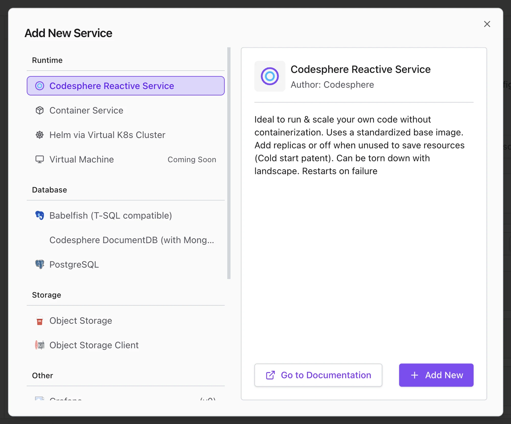 Landscape editor view for configuring a managed service entry in the ci.yml form.