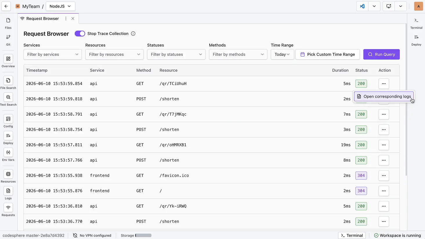 open cooresponding logs
