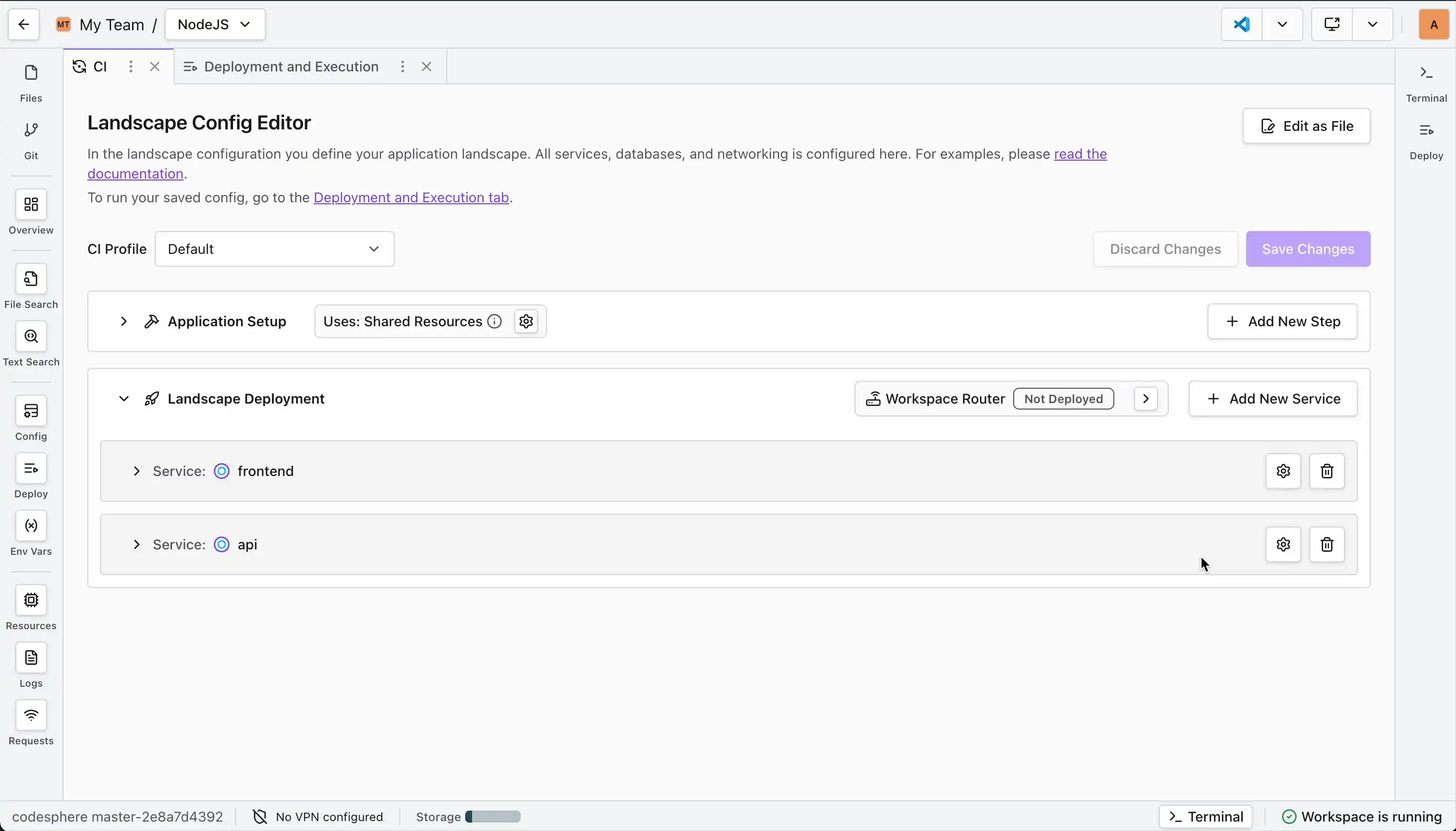 Secret Management configuration view showing secret key entries and value handling options.