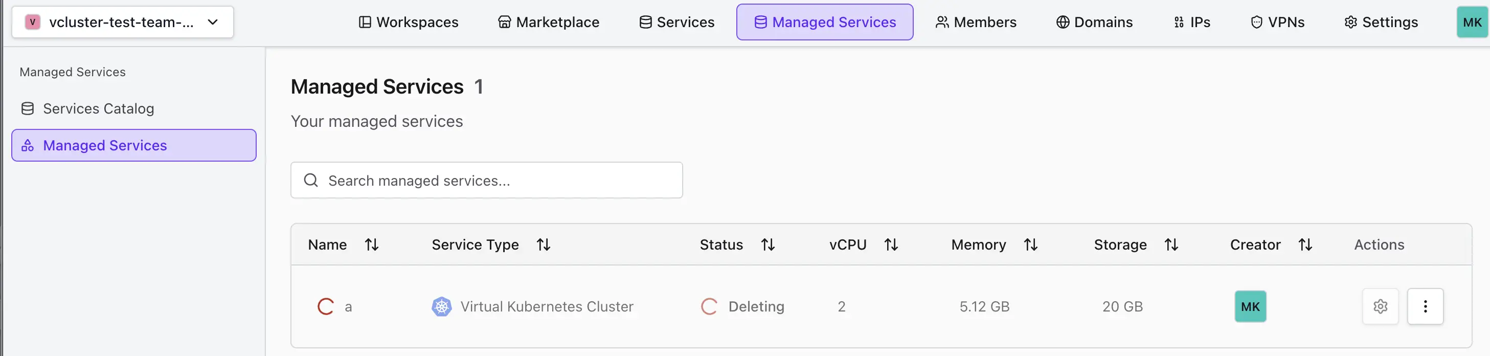 Virtual Cluster Deletion