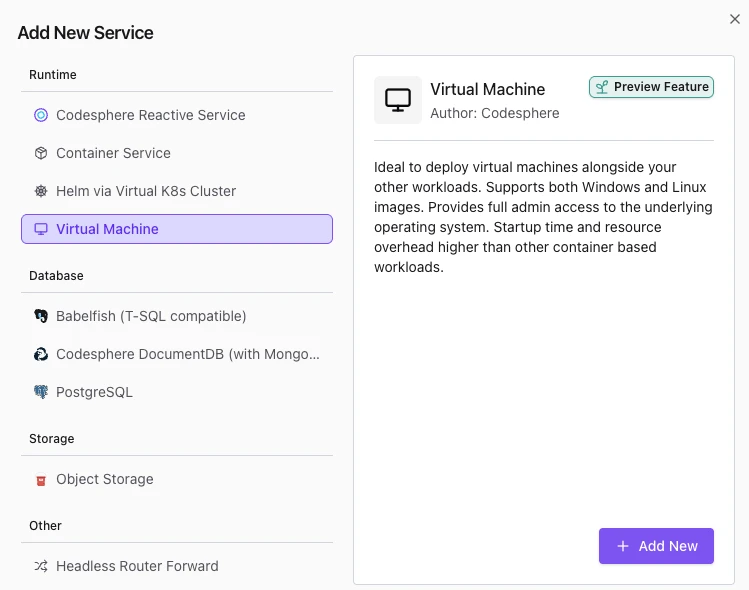 Dialog for adding a new Virtual Machine in the Landscape Config Editor