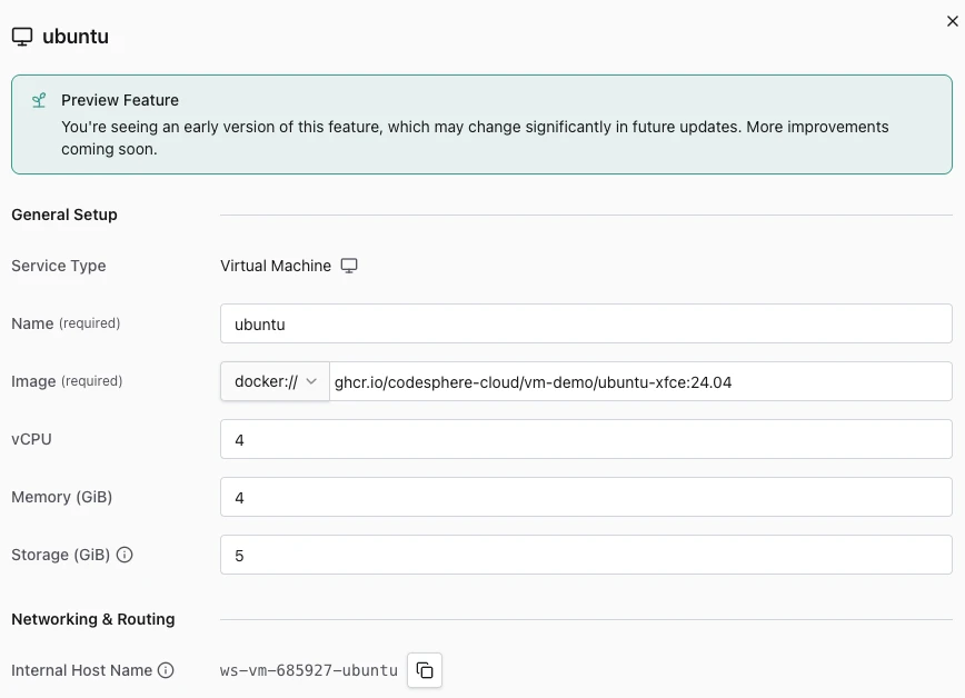 Virtual Machine configuration form with image and resource fields