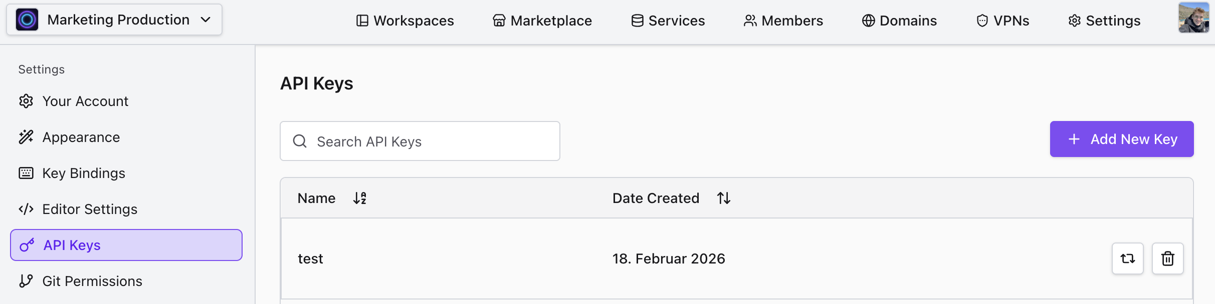 API Token Table