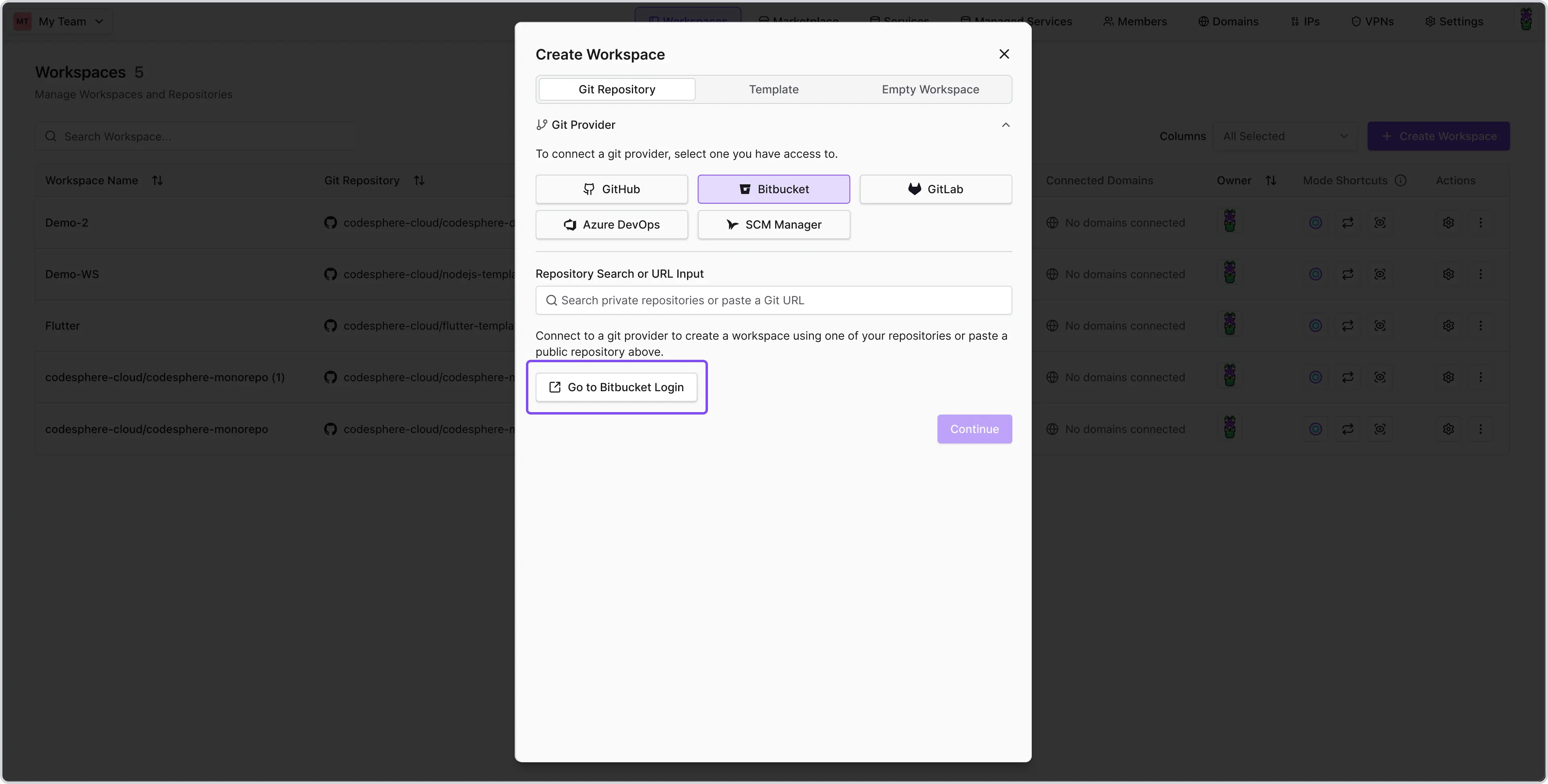 Bitbucket-Account verbinden