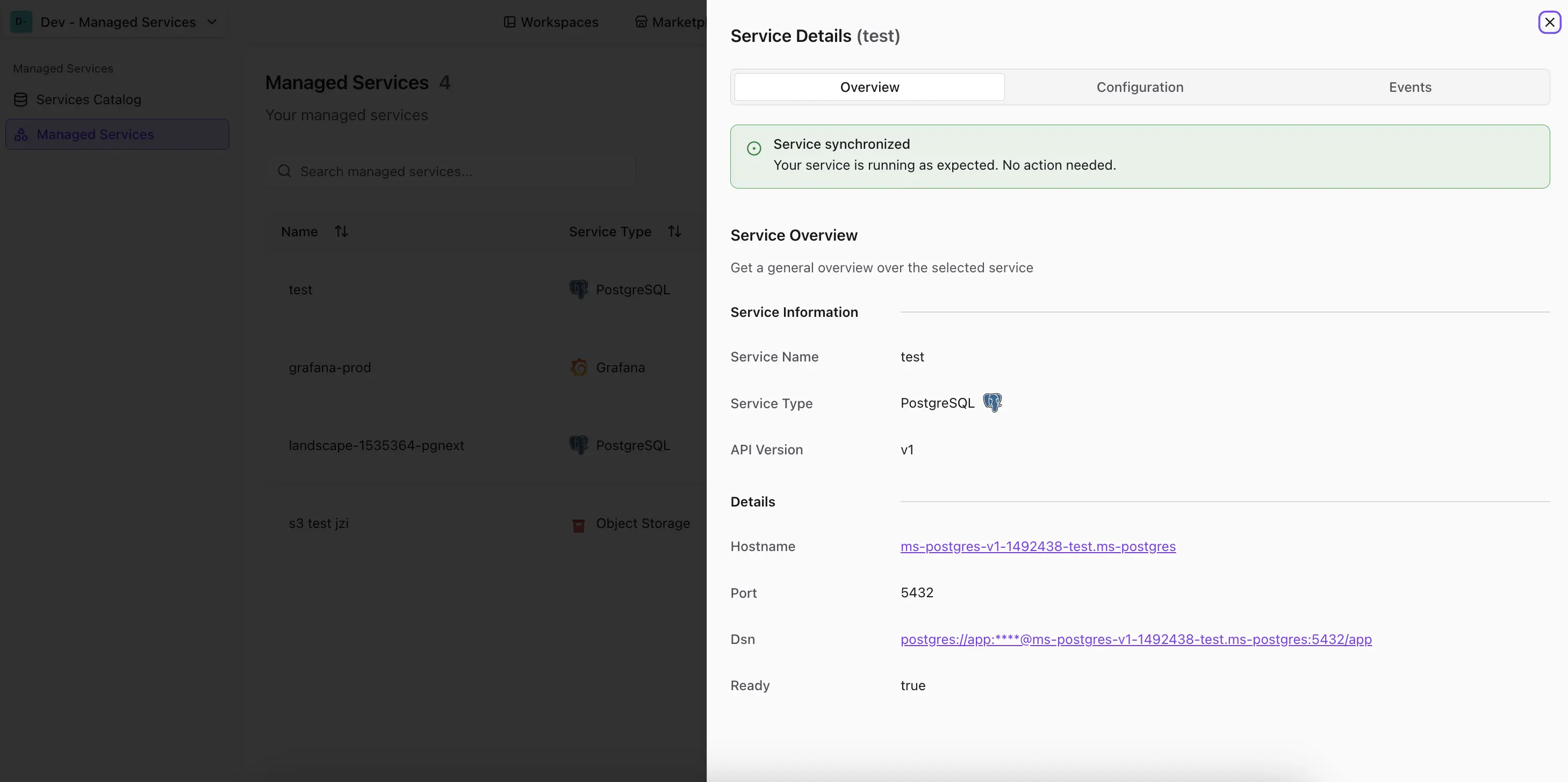 Details Schema in den Service-Einstellungen