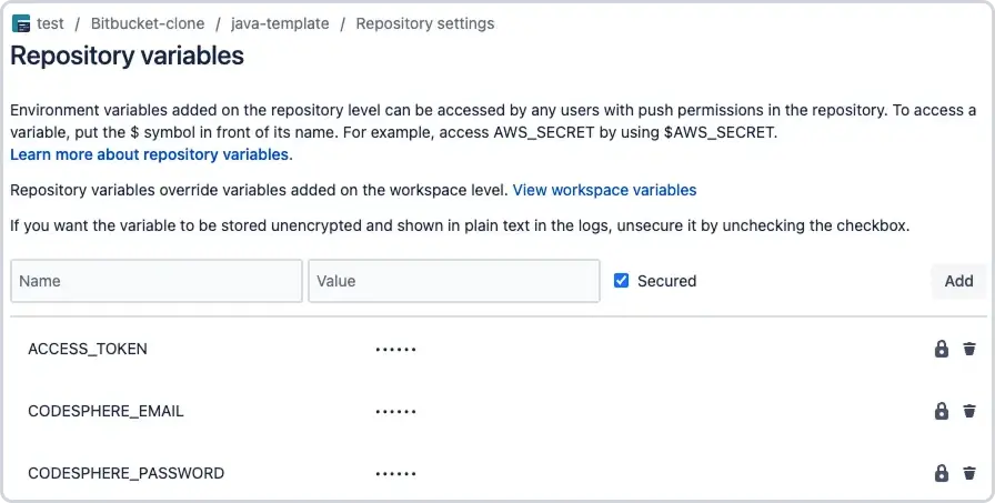 Bitbucket-Repository-Variablen