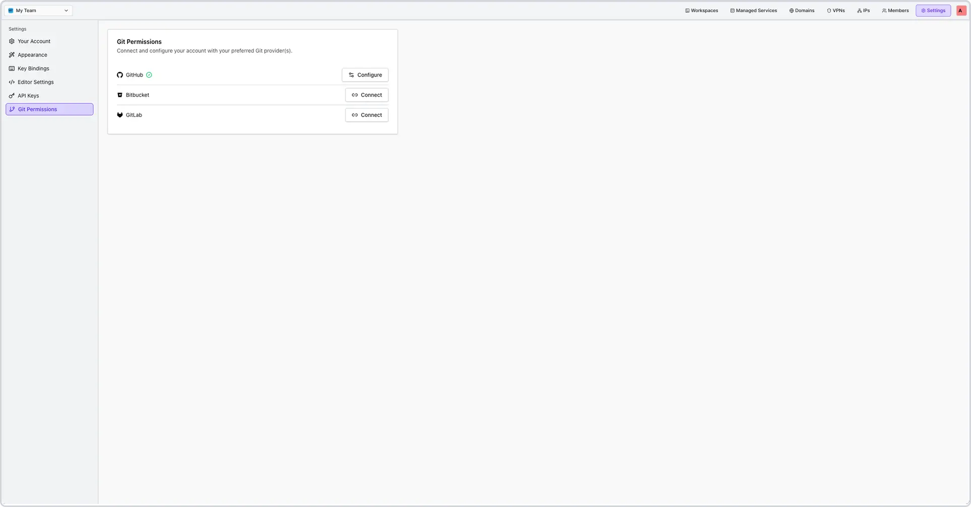 Seite mit Git-Berechtigungseinstellungen, die Repository-Zugriff und Berechtigungssteuerungen zeigt.