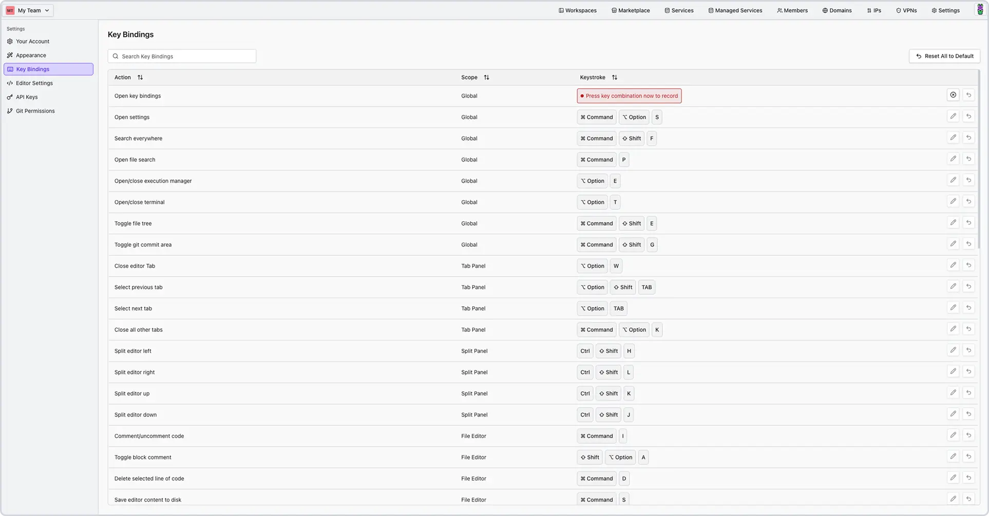 Dropdown-Menü Benutzereinstellungen