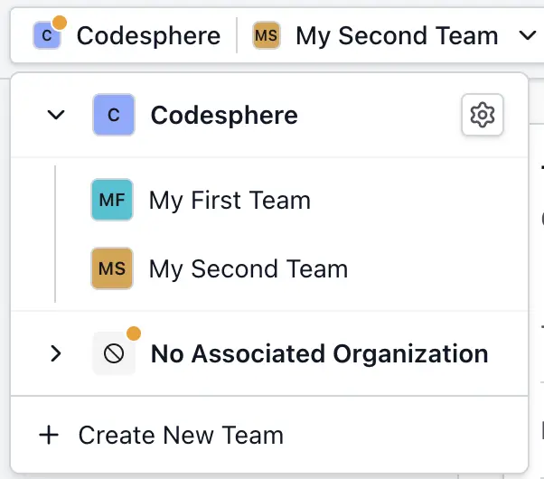 Organization Settings in the Dropdown