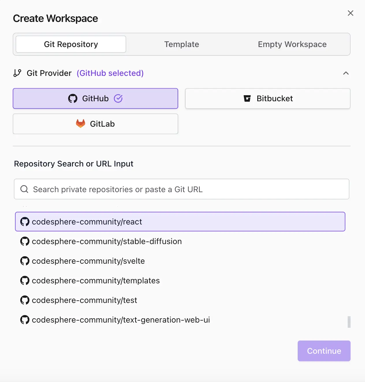 Create from Git Repository
